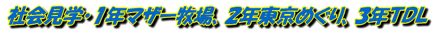 社会見学・1年マザー牧場、2年東京めぐり、3年TDL